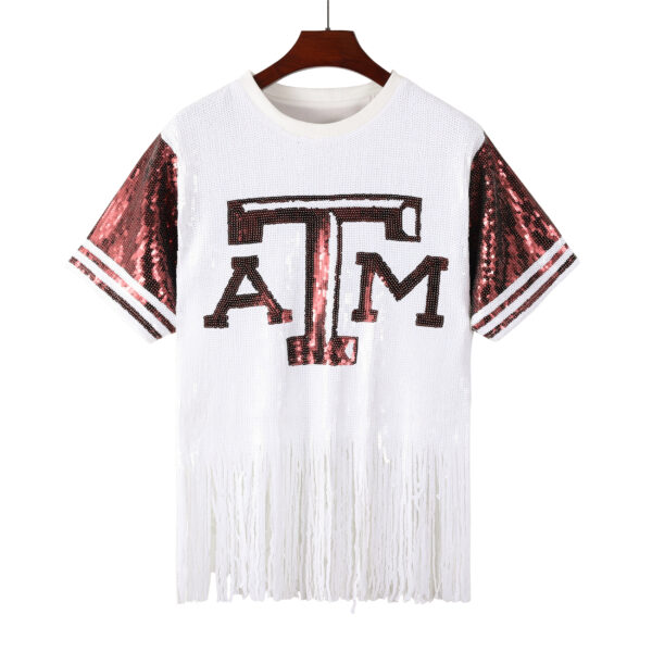 ATM Tassel Party Sequin Fashion Casual Dress Sequin Baseball Shirts Women Girls