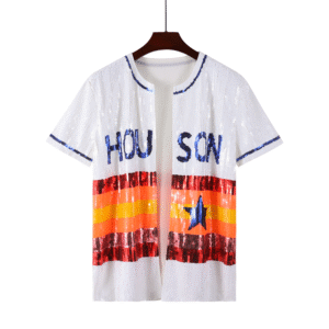 Houston Style Party Sequin Texas Fashion Casual Dress Sequin Baseball Shirts