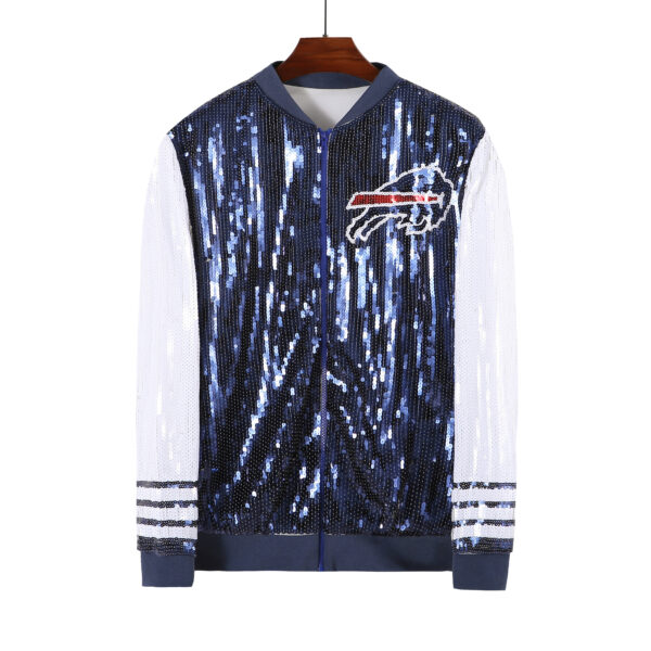 Sequin Buffalo Jackets Long Sleeve Woman Bill Blue Sequin Lacket Football Jacket Coat