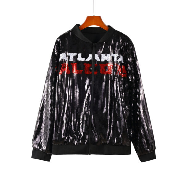 Women's Red & Black Sequin Rhinestone Jacket – Glitter Blazer Coat for Parties, Atlanta Style Evening Wear